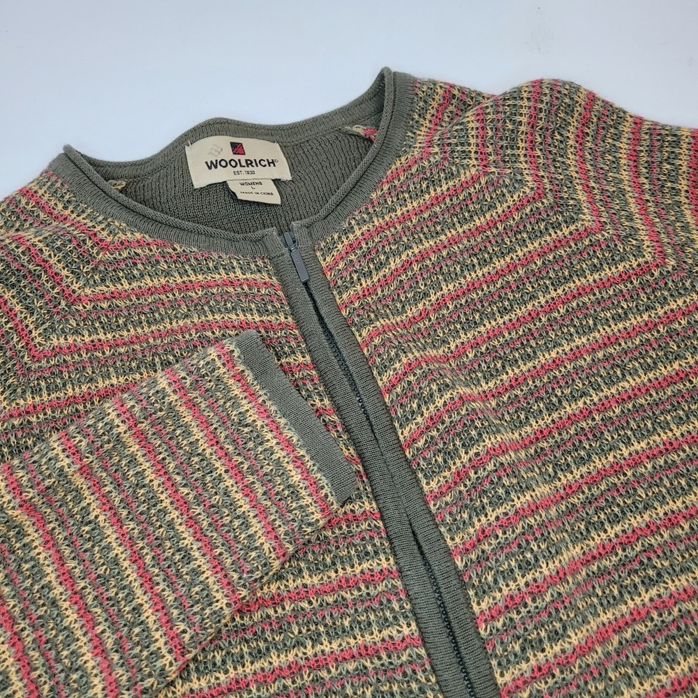 Vtg Woolrich Womens ZIP Sweater Cardigan L Cotton Granny Cottagecore Rust‎ Olive